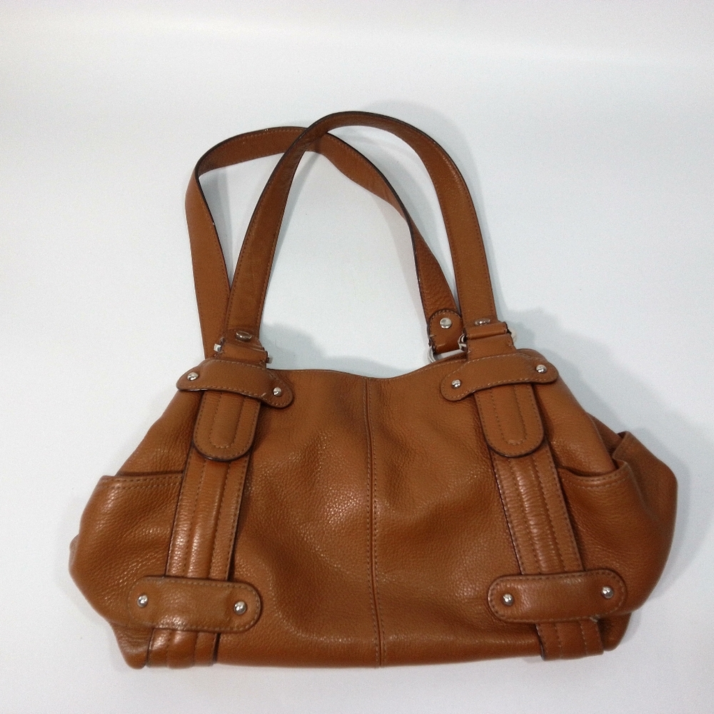 Tignanello Handbag Brown Leather 2 Straps Magnetic Closure